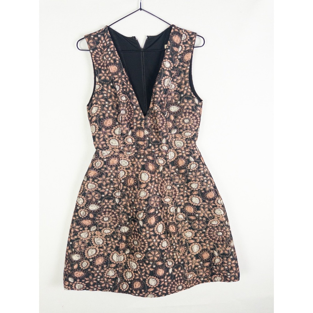 Alice + Olivia Metallic Brocade Mini Dress Rose Gold Black Sleeveless Womens 0